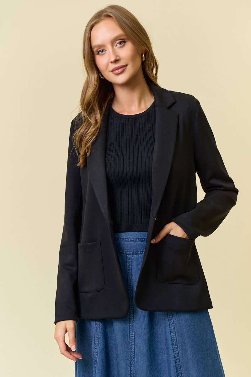 FLAP POCKET LONG SLEEVE BLAZER - Three:Twelve Boutique - Doe and Rae