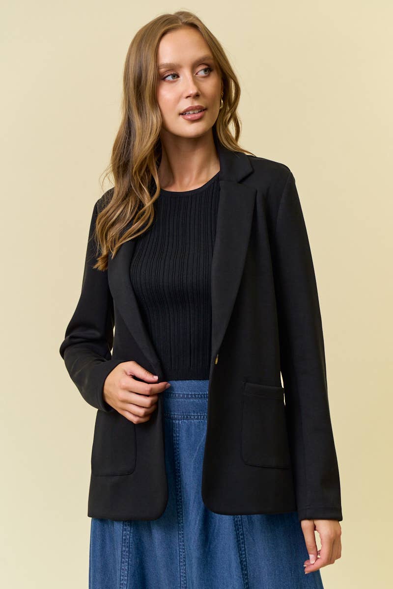 FLAP POCKET LONG SLEEVE BLAZER - Three:Twelve Boutique - Doe and Rae