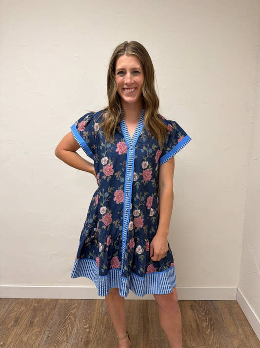 Floral Contrast Trim Ruffle Hem Mini Dress - Three:Twelve Boutique - umgee