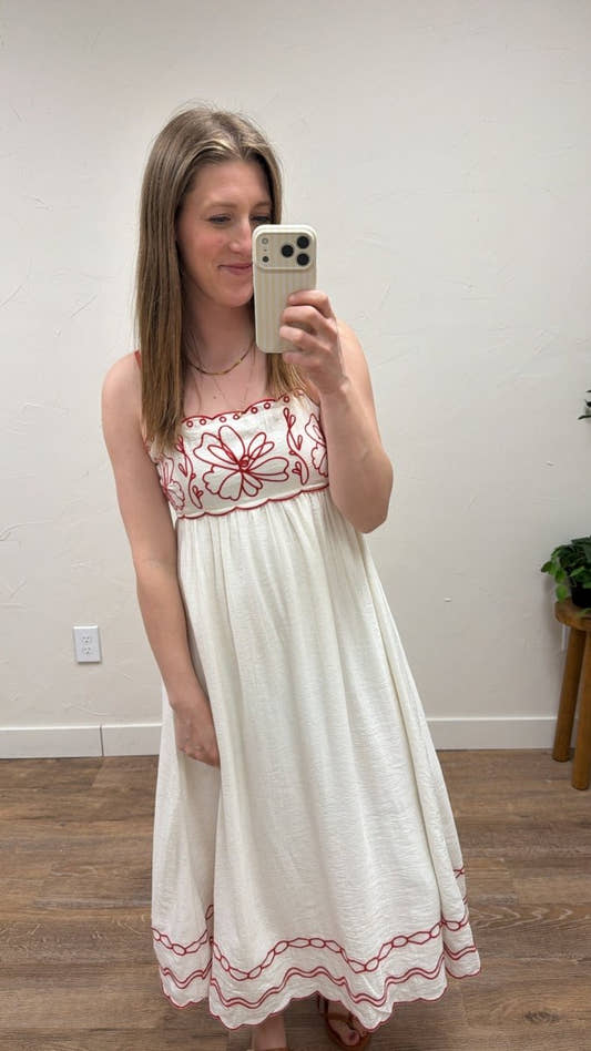 Floral Embroidery Scalloped Midi Dress - Three:Twelve Boutique - Blu Pepper