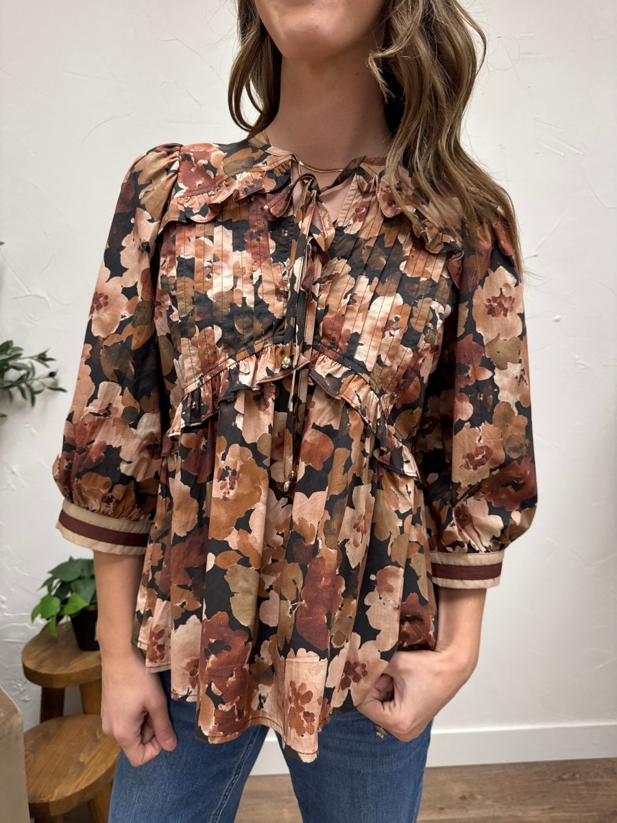 Floral print 3/4 sleeve peplum top - Three:Twelve Boutique - Entro