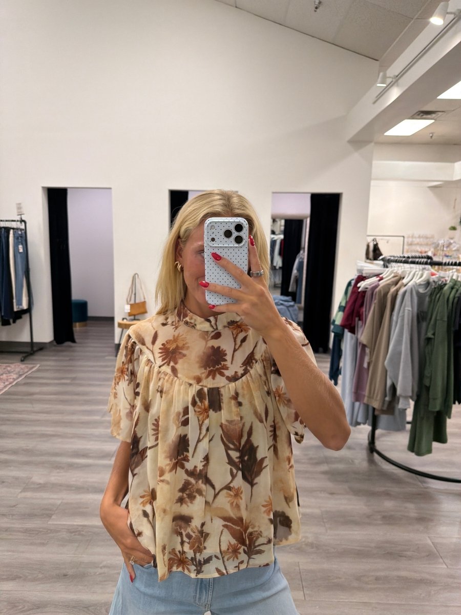 Floral Print Mock Blouse - Three:Twelve Boutique - By Together