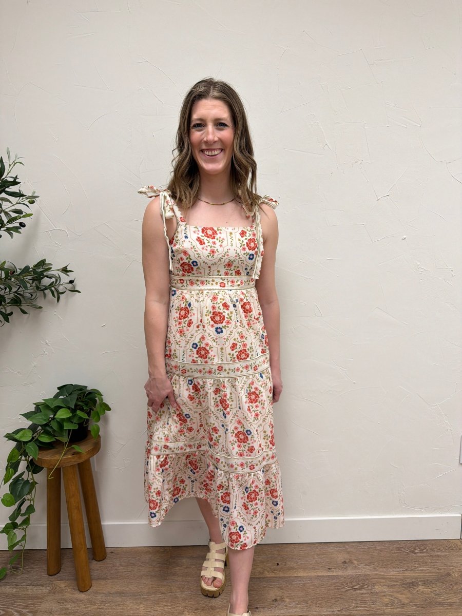 Floral Printed Shoulder Tie Maxi Dress - Three:Twelve Boutique - Polagram