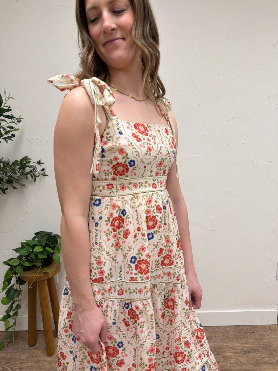 Floral Printed Shoulder Tie Maxi Dress - Three:Twelve Boutique - Polagram