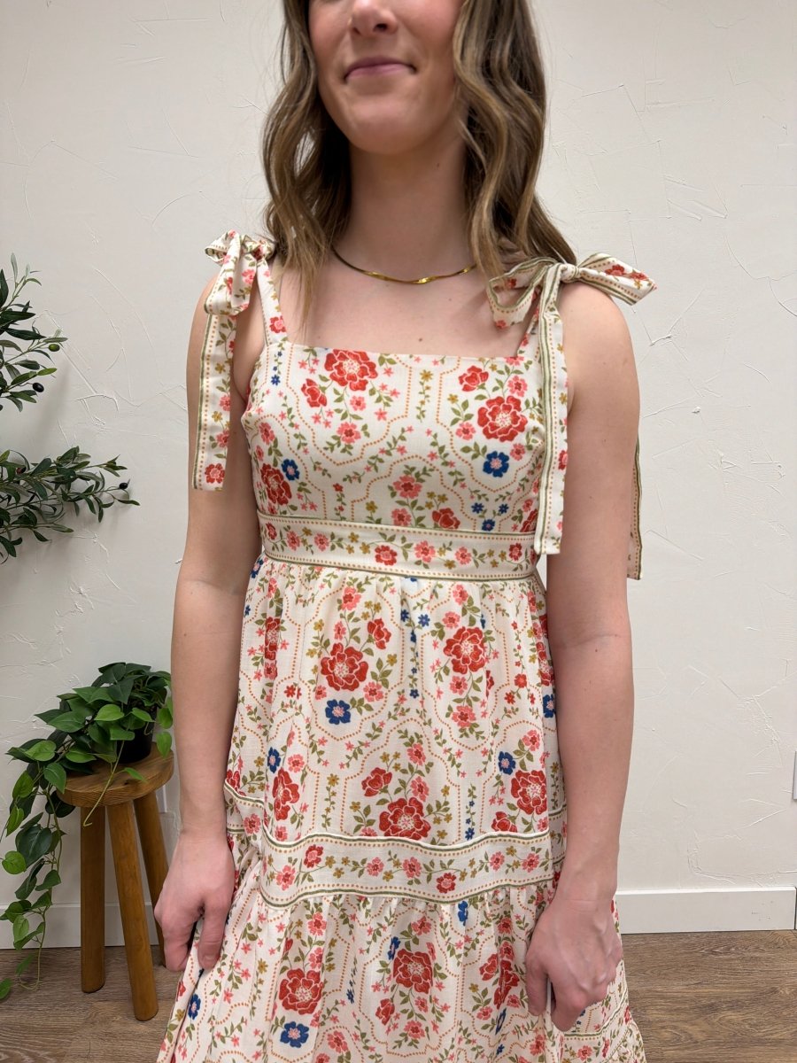 Floral Printed Shoulder Tie Maxi Dress - Three:Twelve Boutique - Polagram