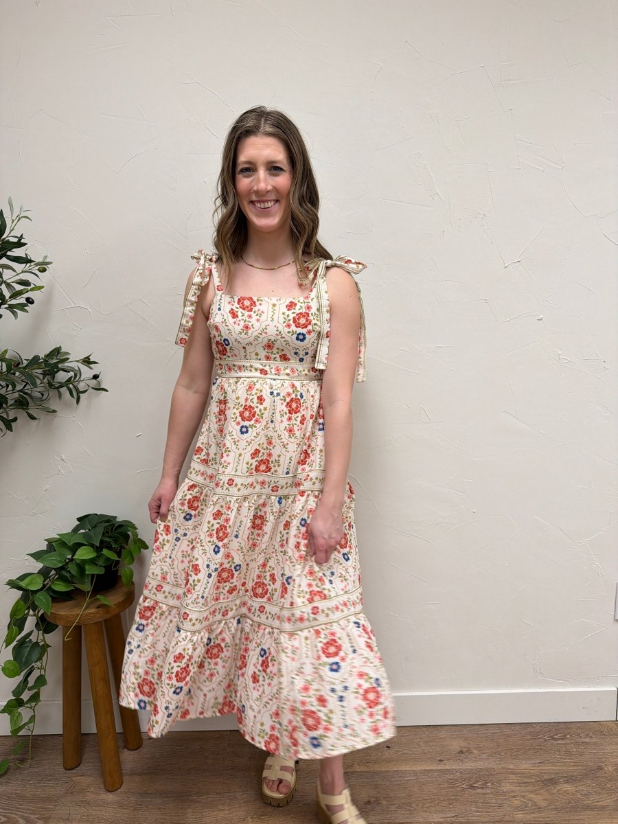 Floral Printed Shoulder Tie Maxi Dress - Three:Twelve Boutique - Polagram