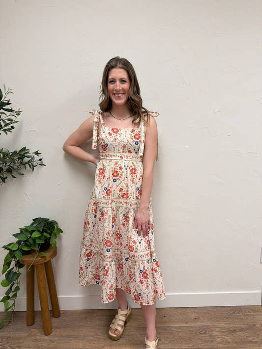 Floral Printed Shoulder Tie Maxi Dress - Three:Twelve Boutique - Polagram