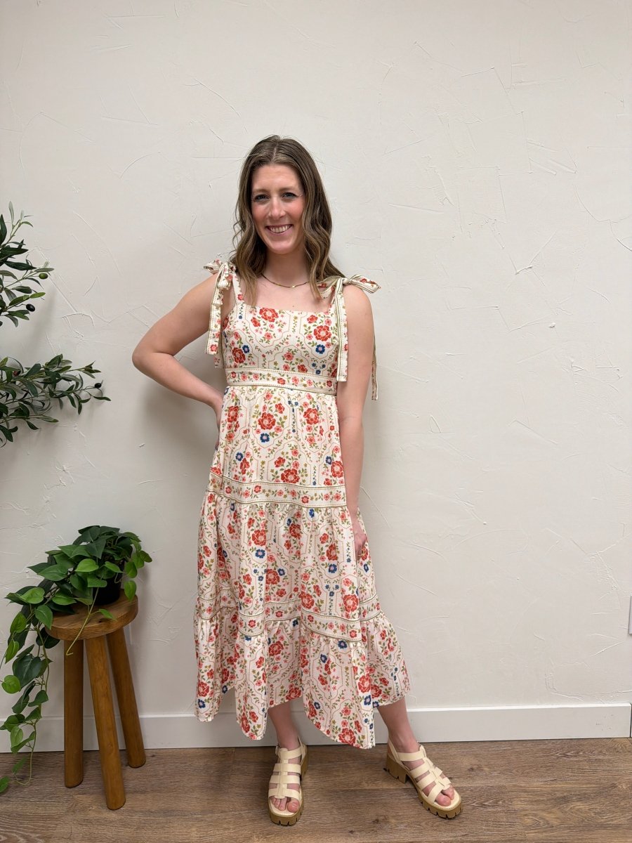 Floral Printed Shoulder Tie Maxi Dress - Three:Twelve Boutique - Polagram