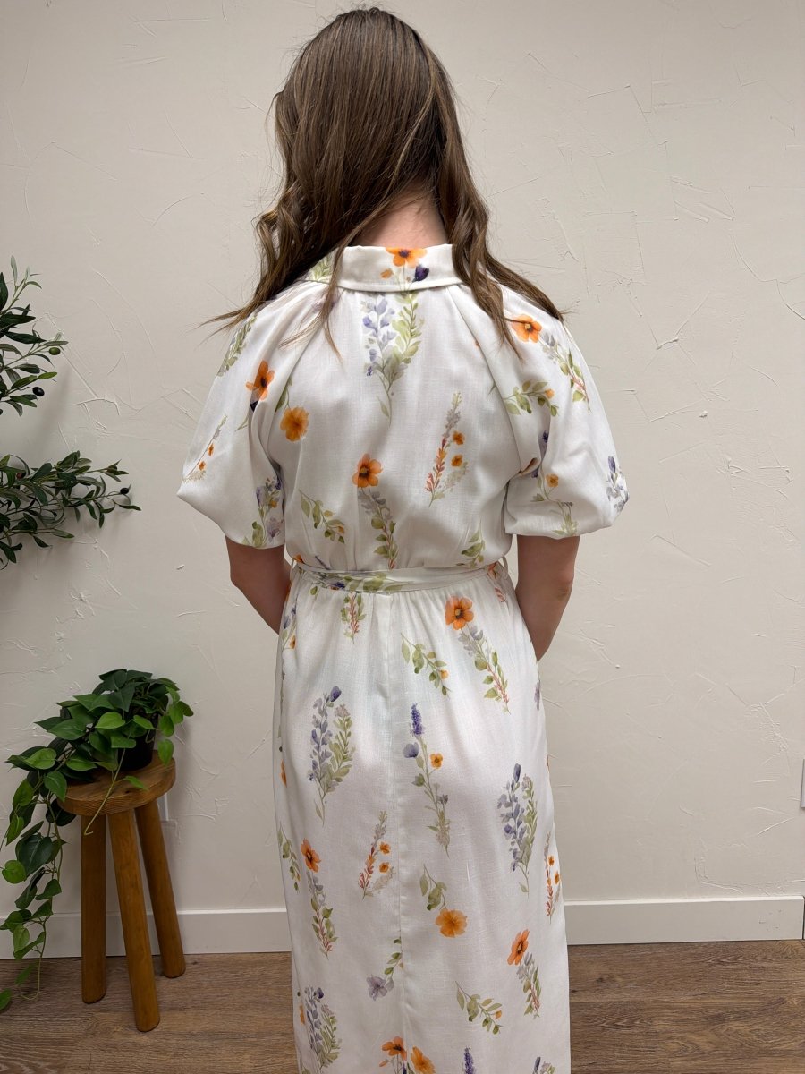 Floral Puff Sleeve Midi Shirt Dress - Three:Twelve Boutique - Polagram