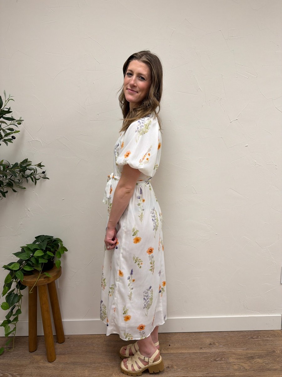 Floral Puff Sleeve Midi Shirt Dress - Three:Twelve Boutique - Polagram