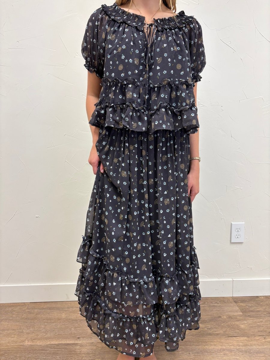 Floral Smocked Front Tie Puff Sleeve Top - Three:Twelve Boutique - Blu Pepper