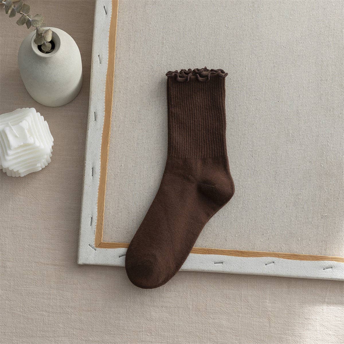 Flounce Solid Color Simple Socks : Dark Coffee - Three:Twelve Boutique - Dipped Shop