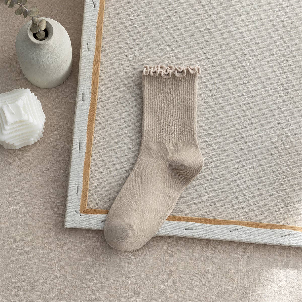 Flounce Solid Color Simple Socks : Khaki - Three:Twelve Boutique - Dipped Shop