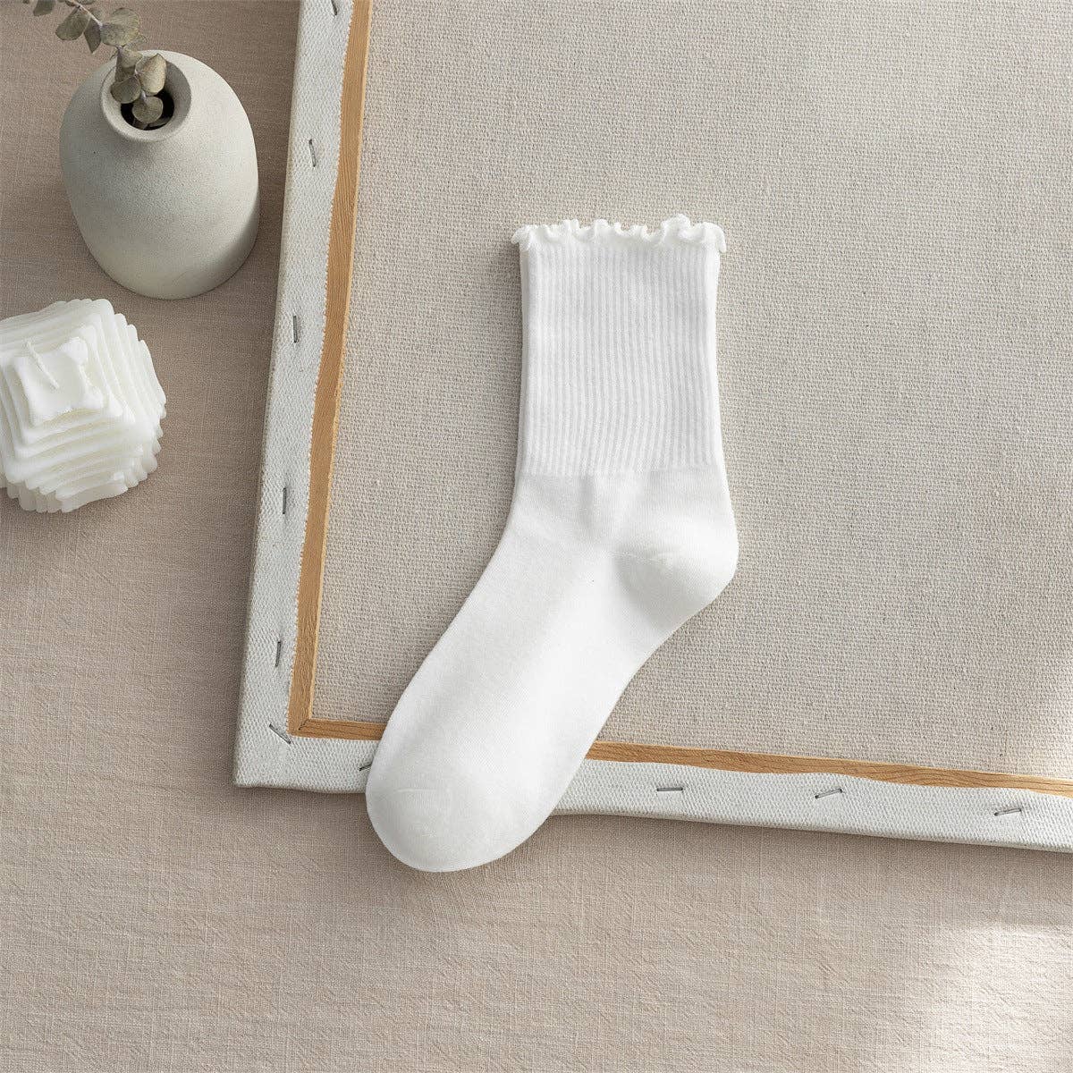 Flounce Solid Color Simple Socks : White - Three:Twelve Boutique - Dipped Shop