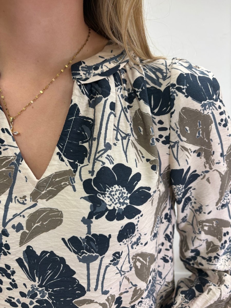 Flower Print V Neck Long Sleeve Blouse - Three:Twelve Boutique - fun2fun