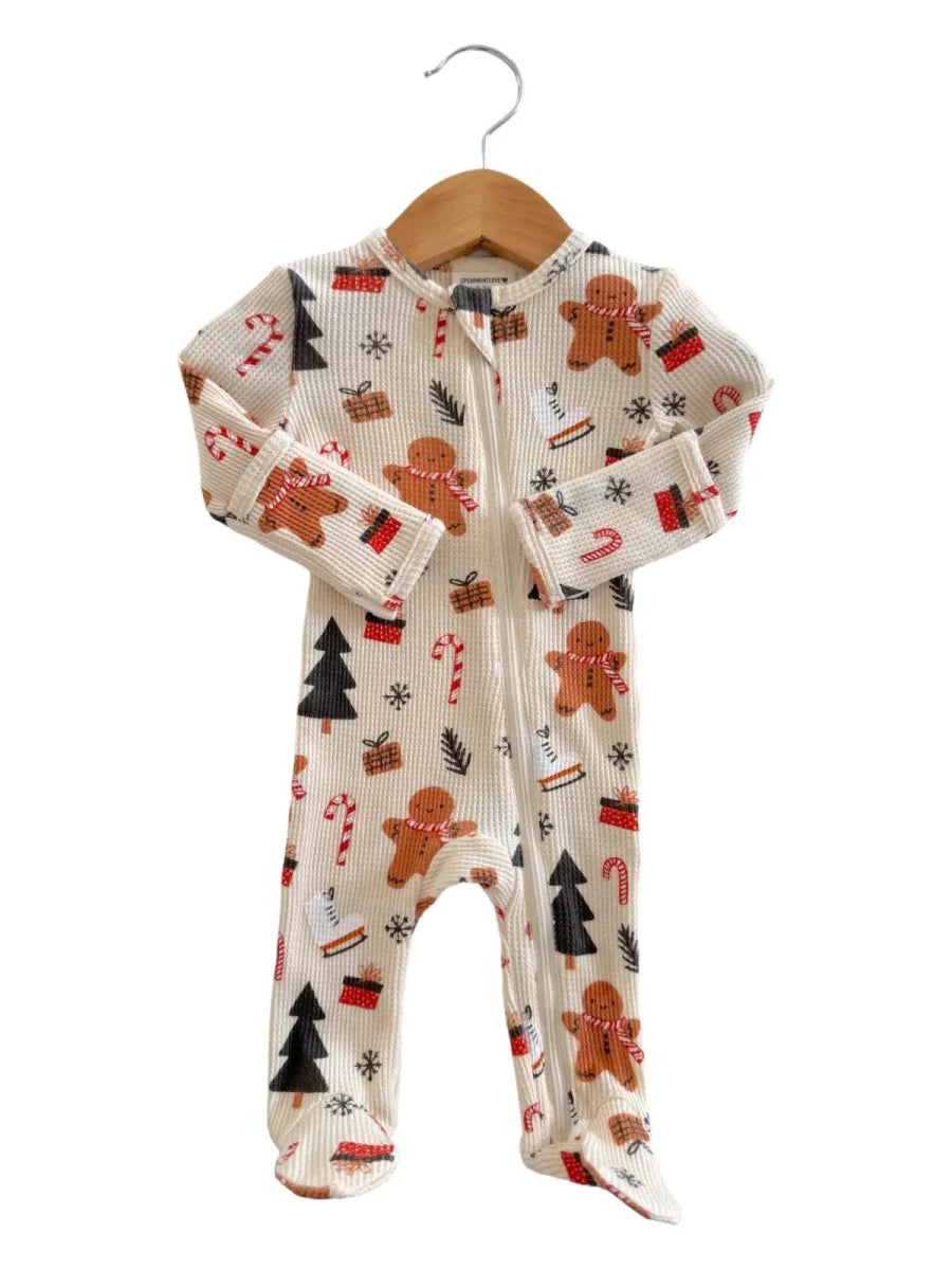 Gingerbread – Organic Waffle Zip Footie - Three:Twelve Boutique - SpearmintLOVE
