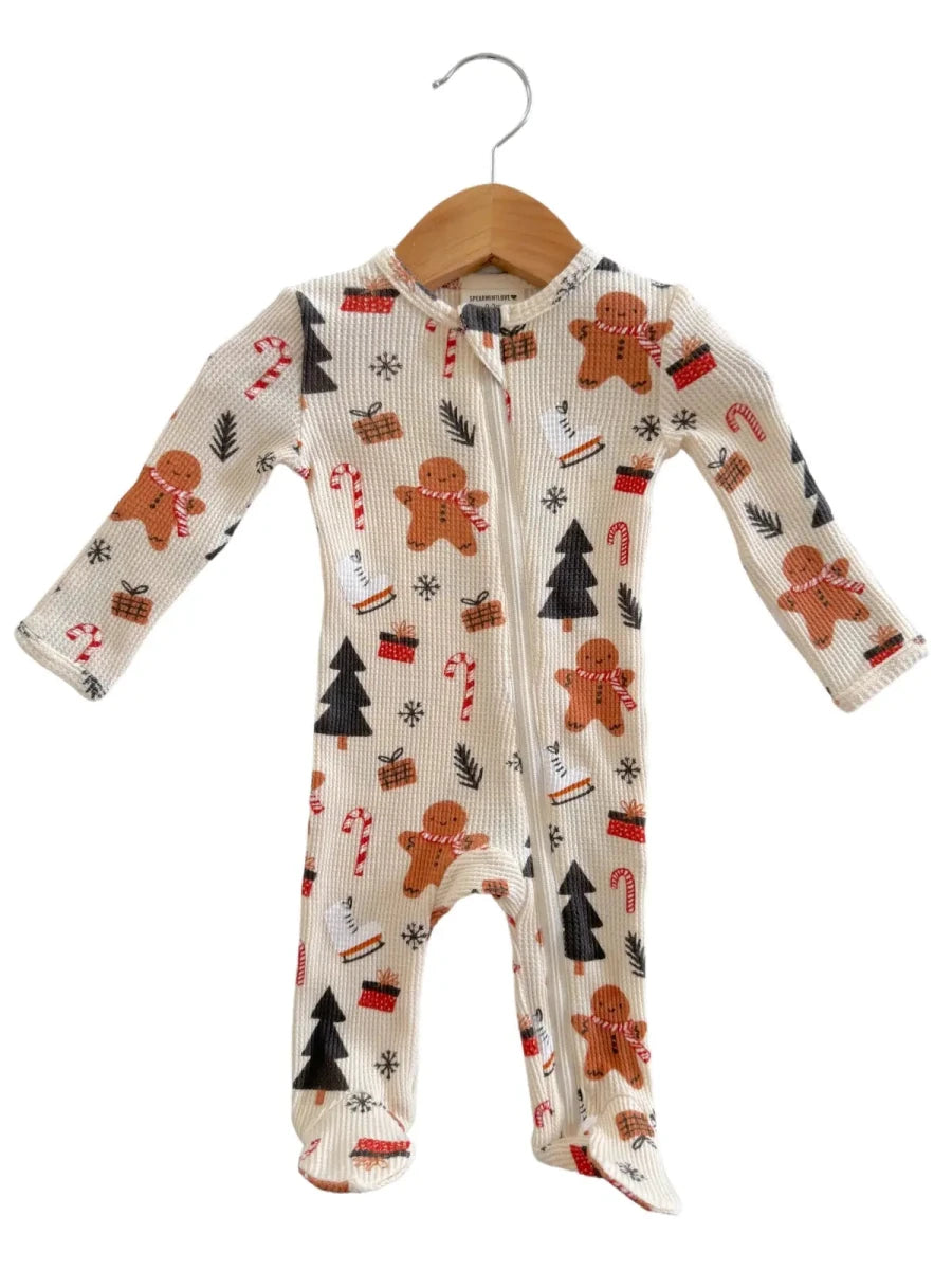 Gingerbread – Organic Waffle Zip Footie - Three:Twelve Boutique - SpearmintLOVE