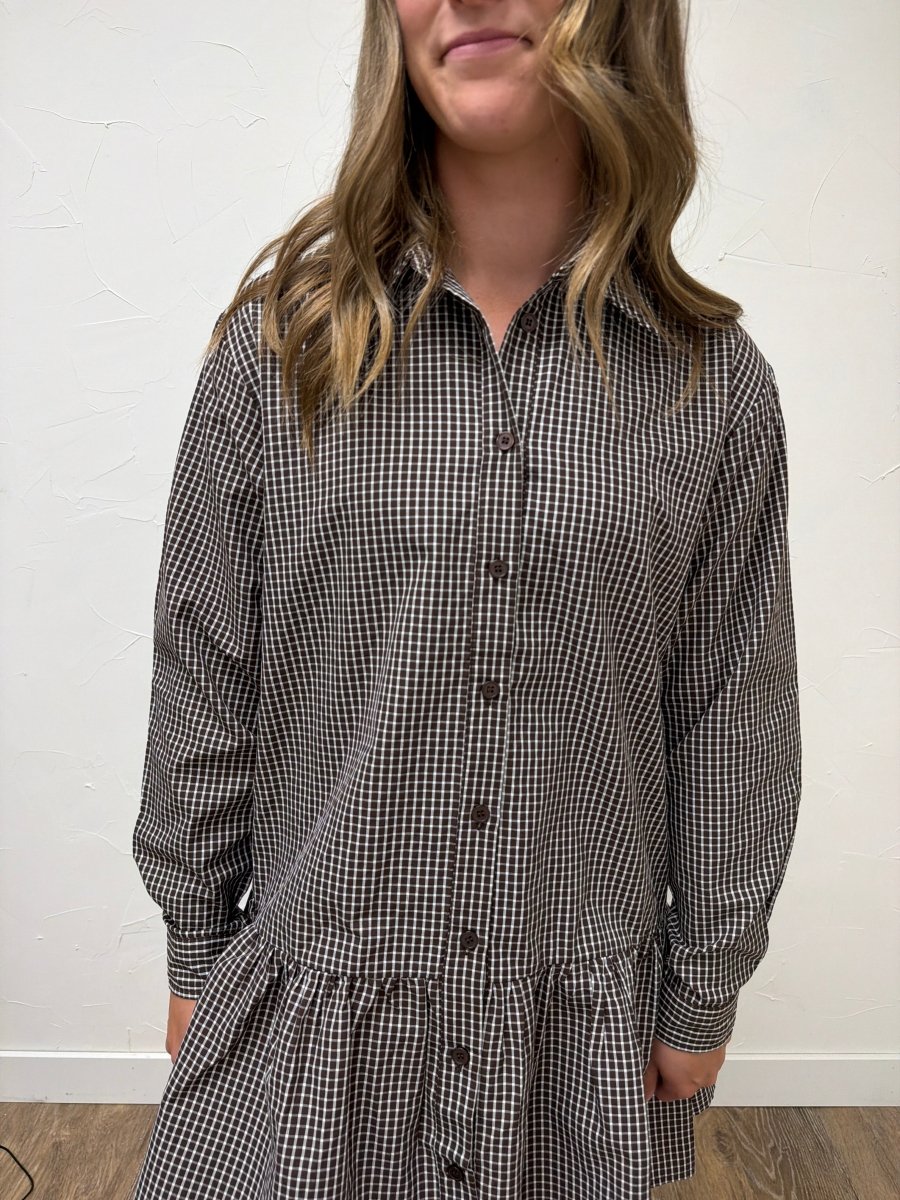 Gingham Long Sleeve Button Down Mini Dress - Three:Twelve Boutique - lalavon