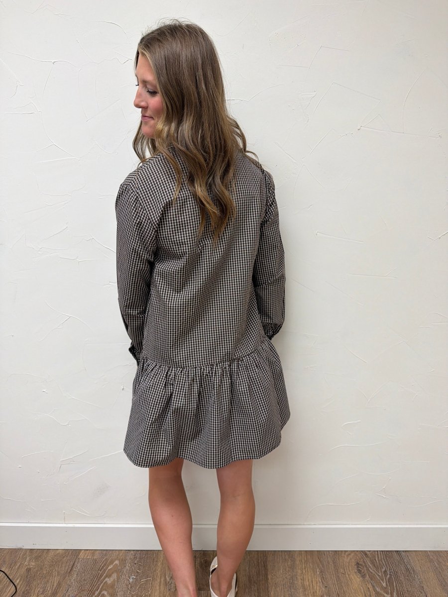 Gingham Long Sleeve Button Down Mini Dress - Three:Twelve Boutique - lalavon