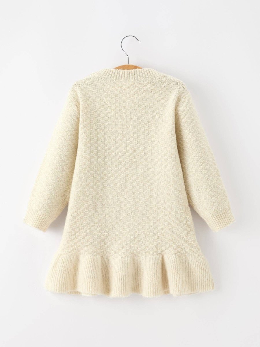 Girls Ivory Cable Knit Ruffle Sweater Dress - Three:Twelve Boutique - Rylee Faith Designs