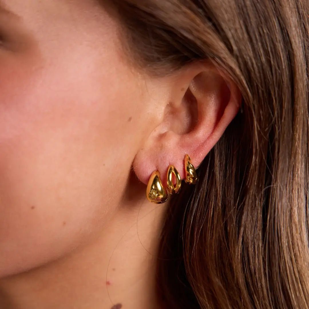 Gold Chunky Waterproof Huggie Earring Set - Three:Twelve Boutique - nickel & suede