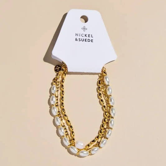 Gold Pearl Bracelet Stack Set - Three:Twelve Boutique - nickel & suede