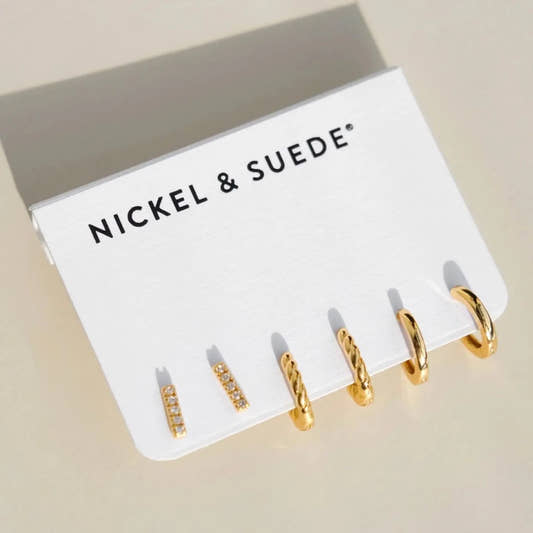 Gold Waterproof Classics Dainty Earring Set - Three:Twelve Boutique - nickel & suede