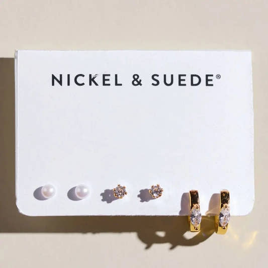 Gold Waterproof Essential Dainty Earrings Set - Three:Twelve Boutique - nickel & suede
