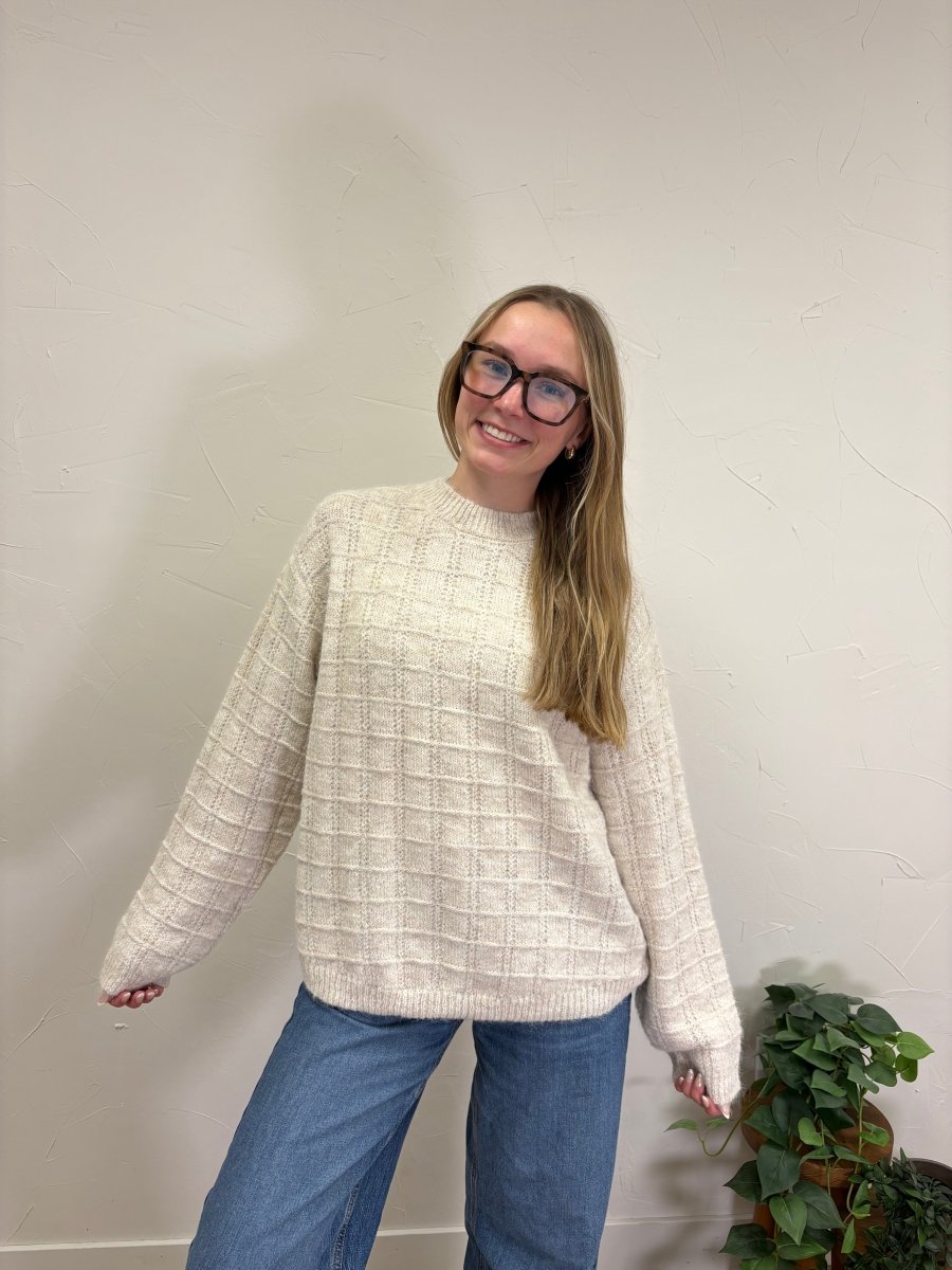 Grid Textured Knit Sweater - Three:Twelve Boutique - Hyfve