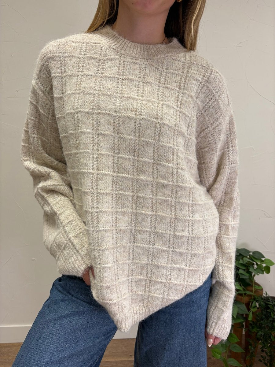 Grid Textured Knit Sweater - Three:Twelve Boutique - Hyfve