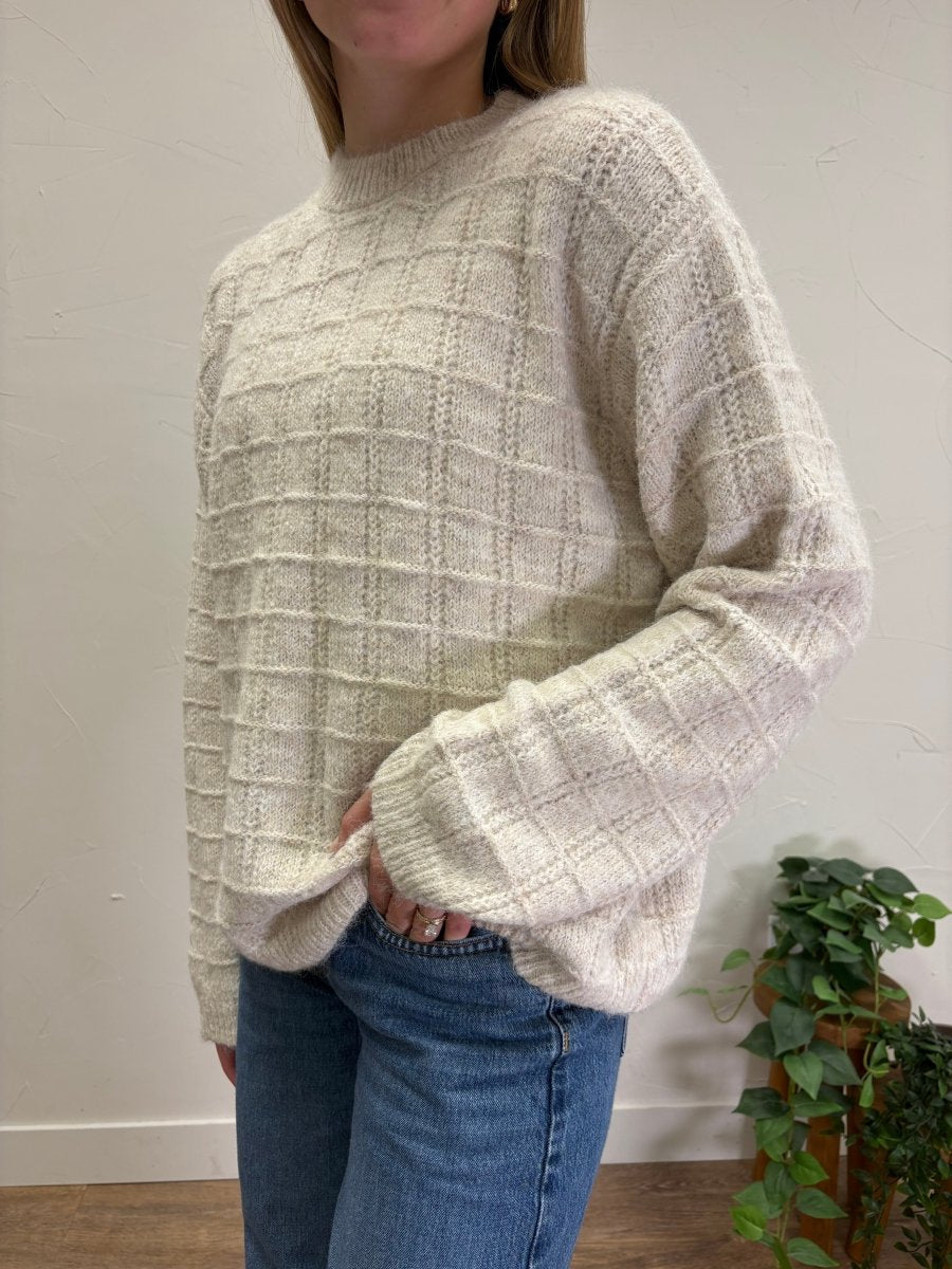 Grid Textured Knit Sweater - Three:Twelve Boutique - Hyfve