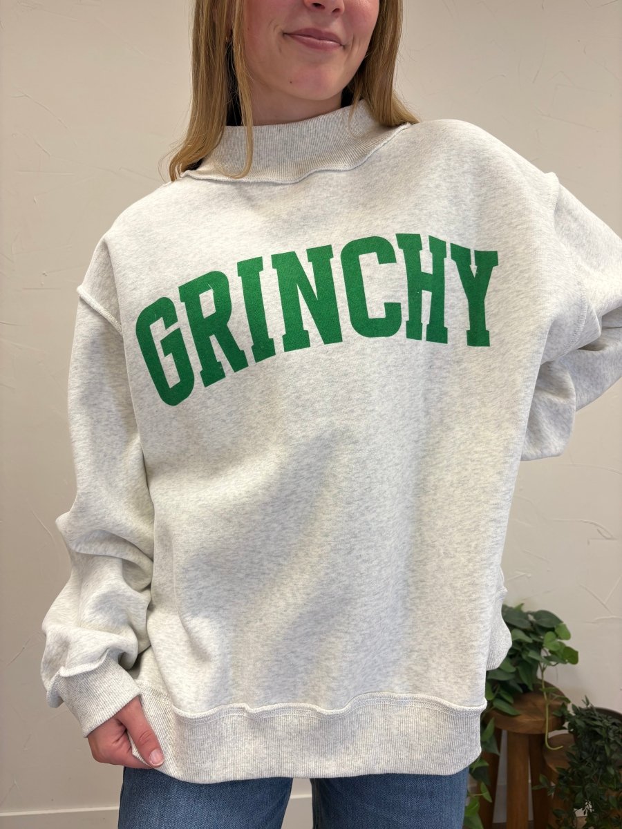 Grinchy + Merry Print Reversible Mock Neck Sweatshirt - Three:Twelve Boutique - bucketlist
