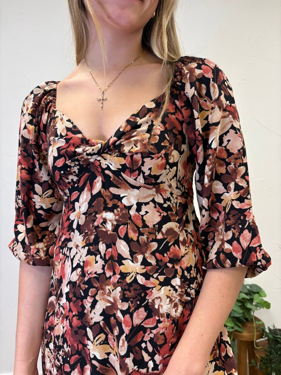 Heart Neck 3/4 Sleeve Floral Midi Dress - Three:Twelve Boutique - Sunday Edition by LE LIS