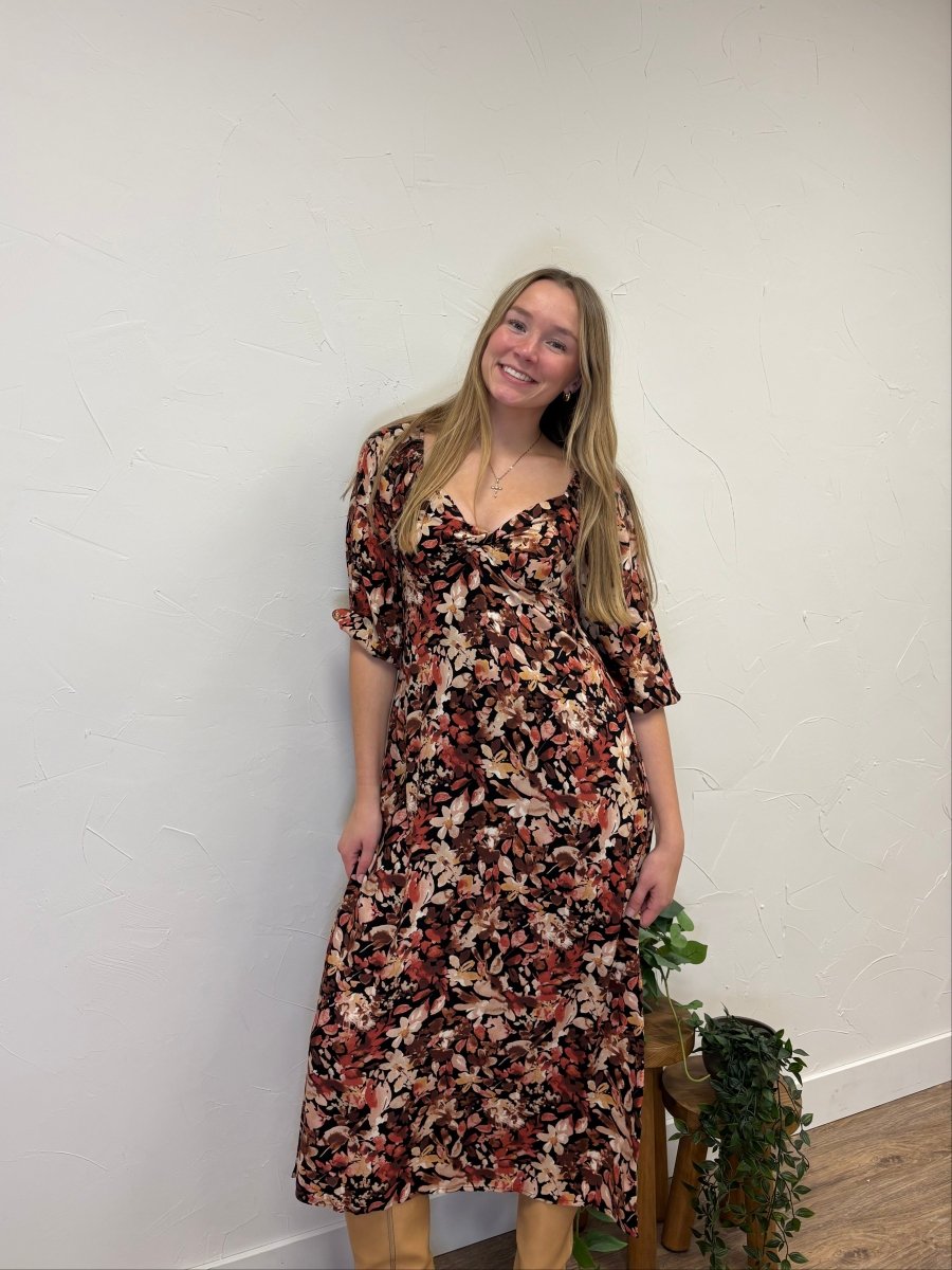 Heart Neck 3/4 Sleeve Floral Midi Dress - Three:Twelve Boutique - Sunday Edition by LE LIS