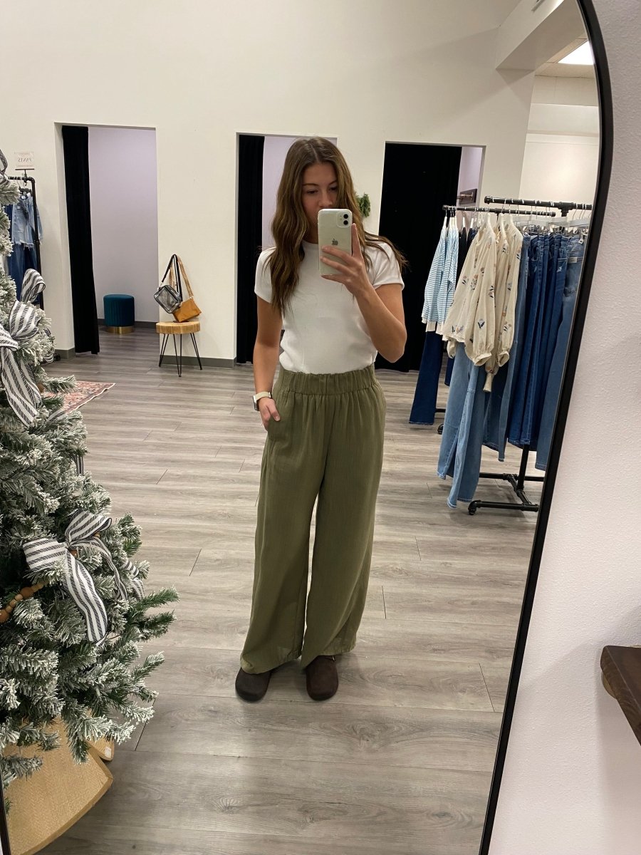 HIGH ELASTIC WAIST WIDE LEG LOUNGE PANTS - Three:Twelve Boutique - Blu Pepper