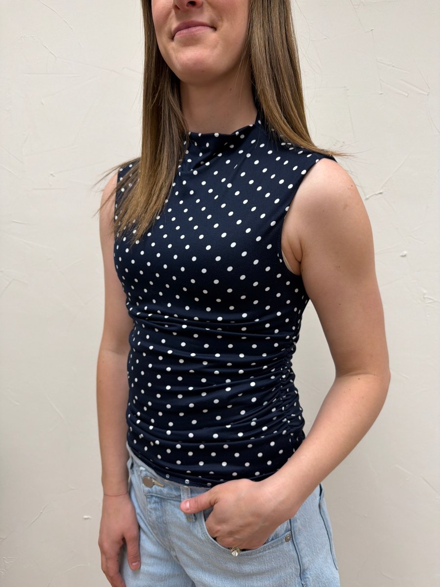 High Neck Side Ruched Polka Dot Top - Three:Twelve Boutique - Gilli