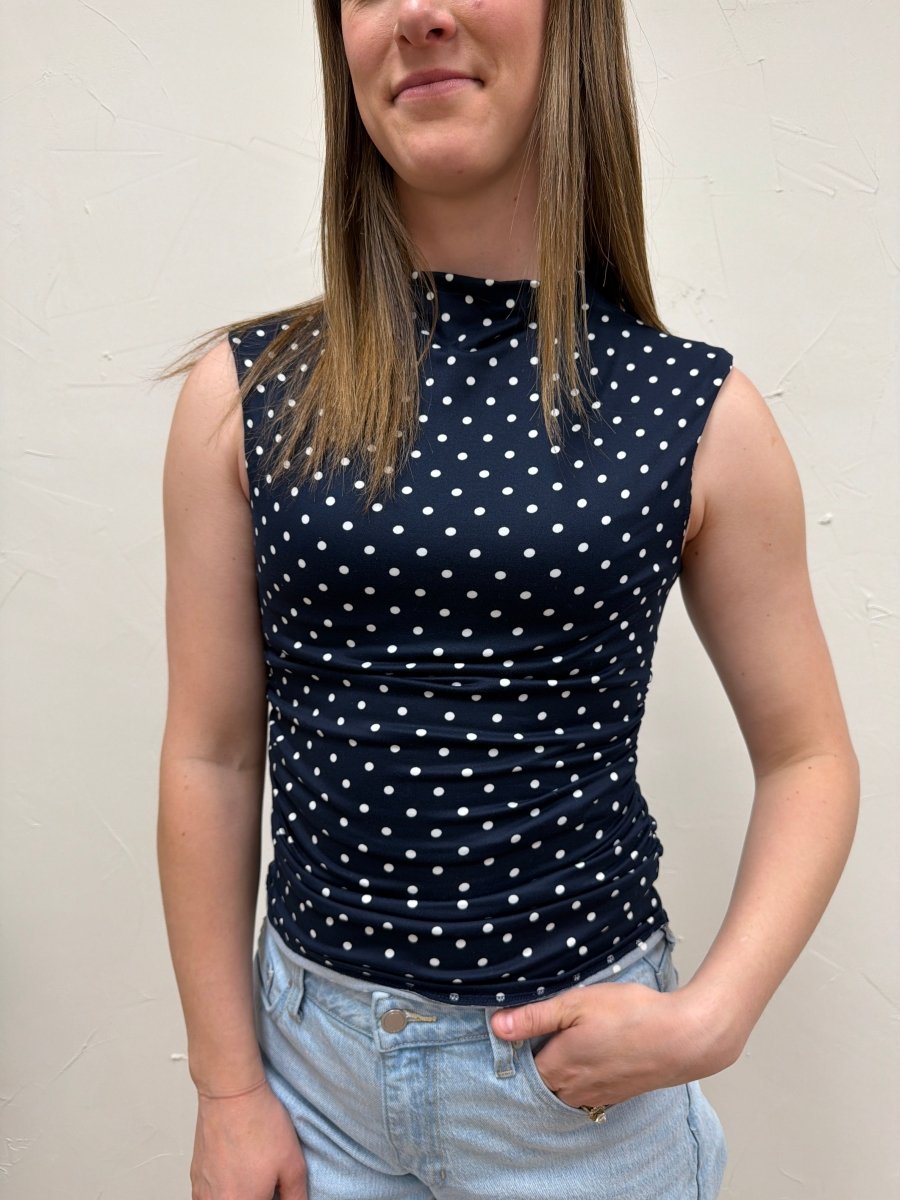 High Neck Side Ruched Polka Dot Top - Three:Twelve Boutique - Gilli
