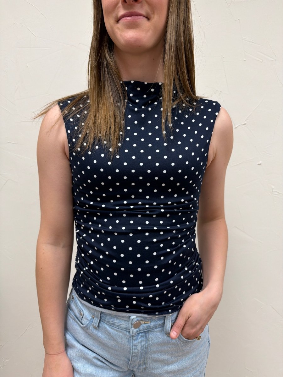 High Neck Side Ruched Polka Dot Top - Three:Twelve Boutique - Gilli