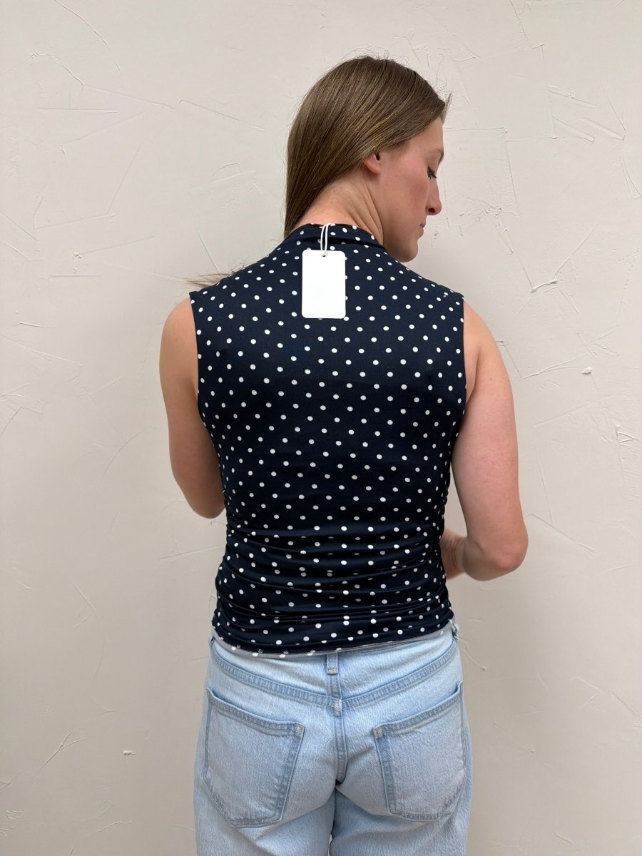 High Neck Side Ruched Polka Dot Top - Three:Twelve Boutique - Gilli