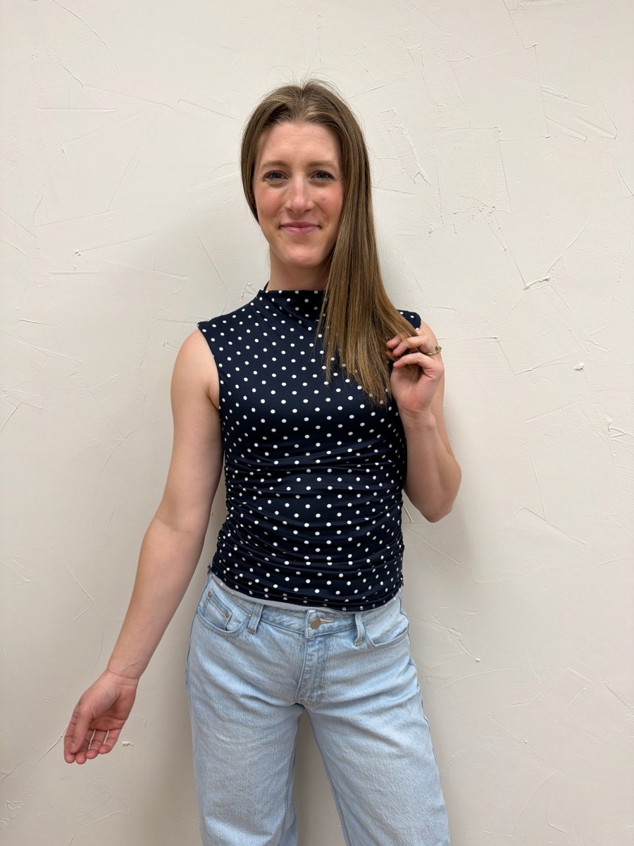 High Neck Side Ruched Polka Dot Top - Three:Twelve Boutique - Gilli