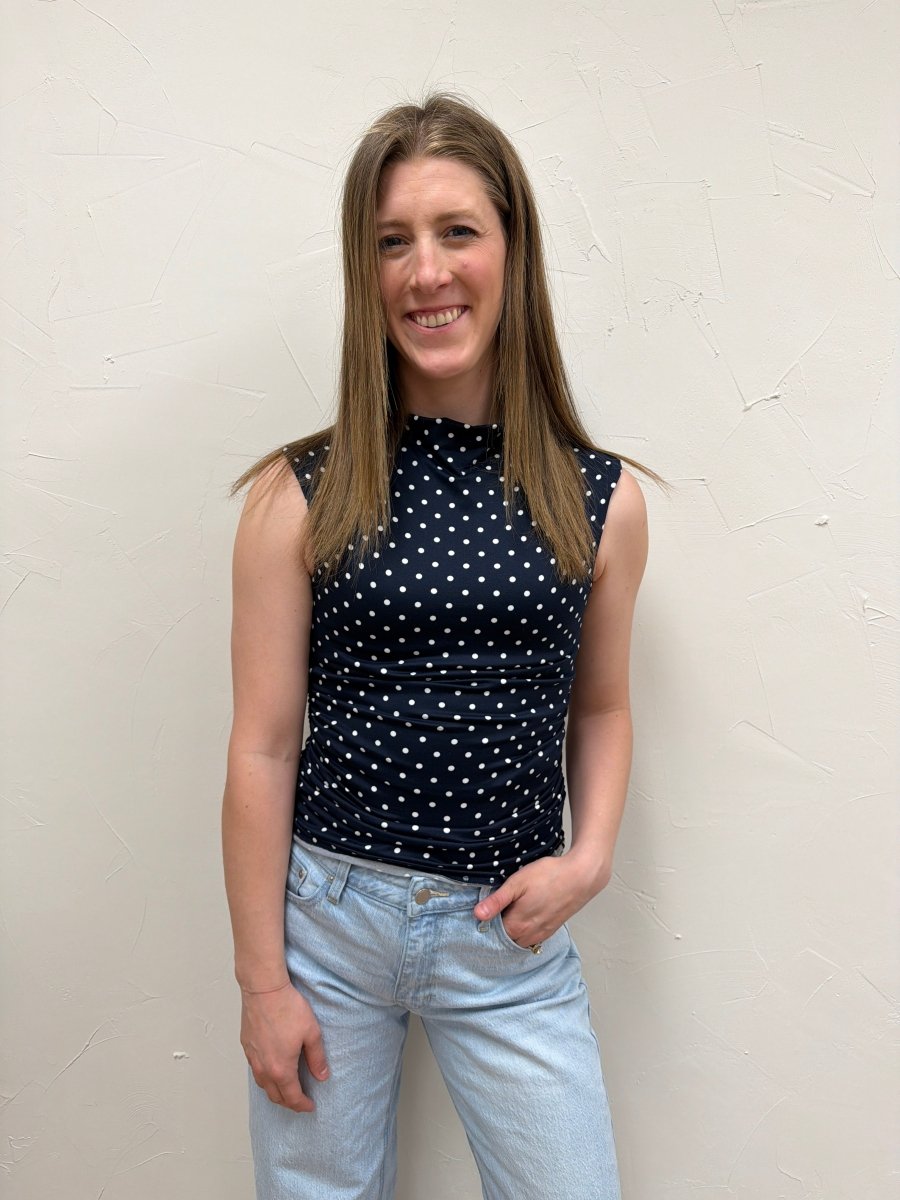 High Neck Side Ruched Polka Dot Top - Three:Twelve Boutique - Gilli