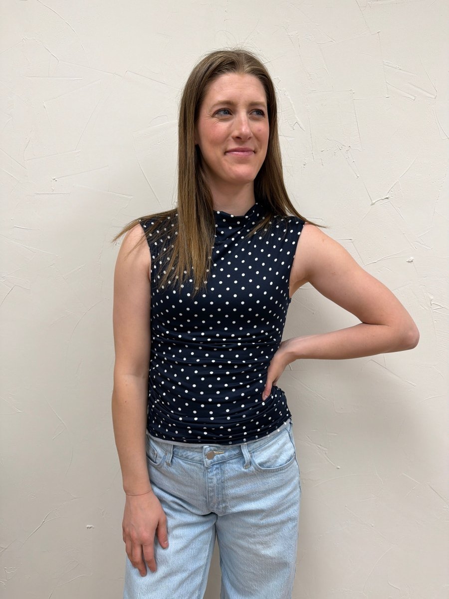 High Neck Side Ruched Polka Dot Top - Three:Twelve Boutique - Gilli