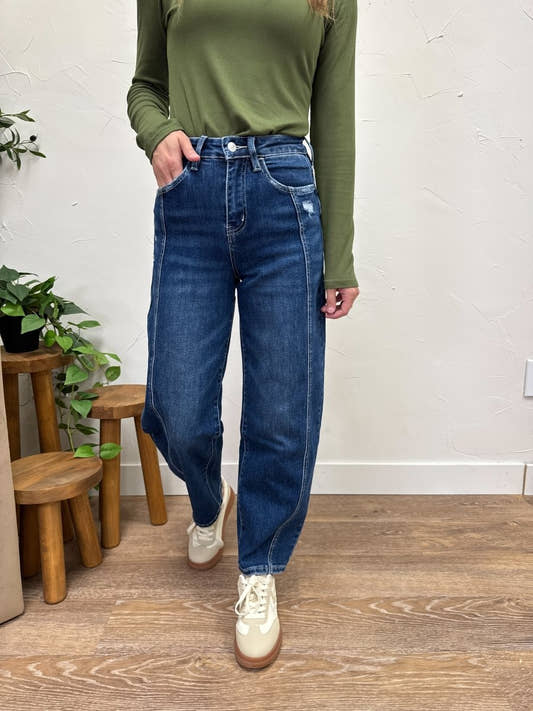 High Rise Barrel Vervet Denim - Three:Twelve Boutique - Three:Twelve