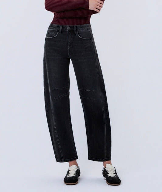 HIGH RISE BLACK ANKLE BARREL LEG JEANS - Three:Twelve Boutique - flyingmonkey