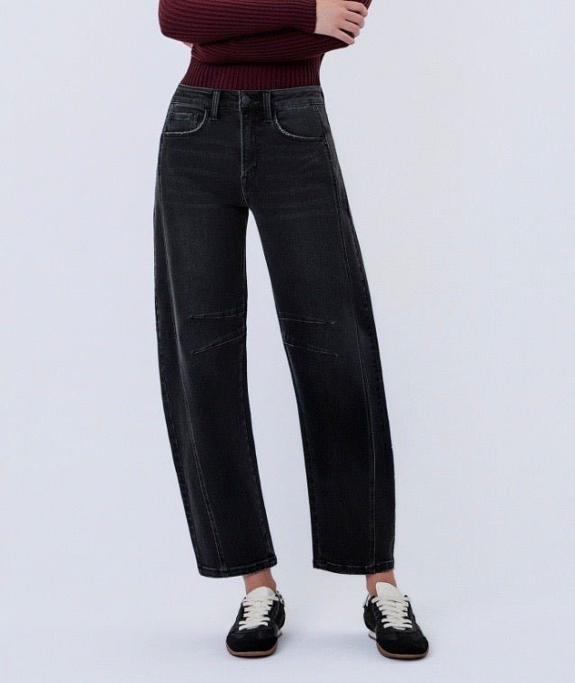 HIGH RISE BLACK ANKLE BARREL LEG JEANS - Three:Twelve Boutique - flyingmonkey