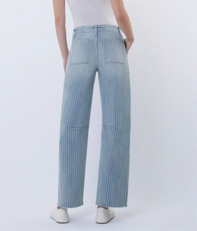 High Rise Striped Raw Hem Crop Barrel Jean - Three:Twelve Boutique - VERVET