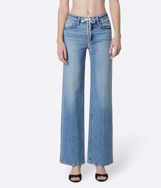 HIGH RISE TROUSER FOLD DRAWSTRING WIDE JEANS - Three:Twelve Boutique - flyingmonkey