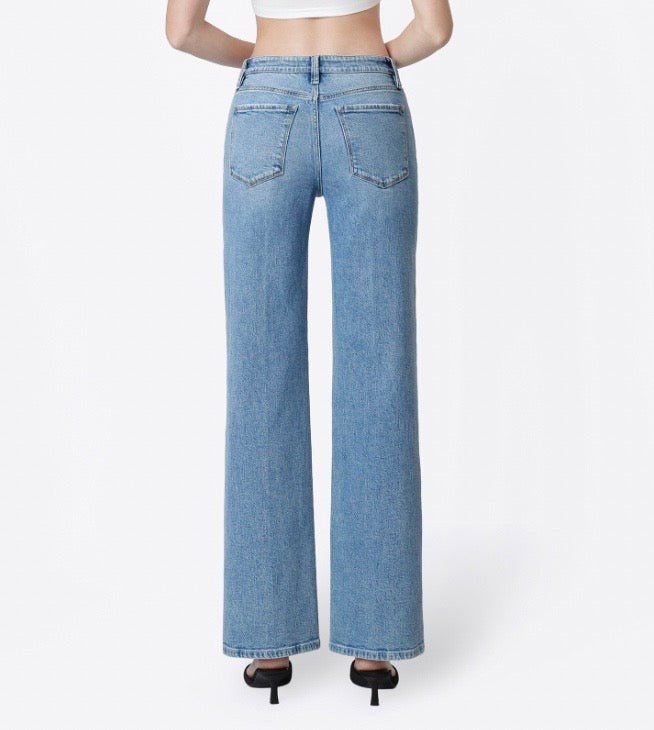 HIGH RISE TROUSER FOLD DRAWSTRING WIDE JEANS - Three:Twelve Boutique - flyingmonkey