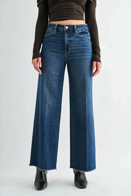 High Rise Wide Seam Trouser Hem - Three:Twelve Boutique - mica denim