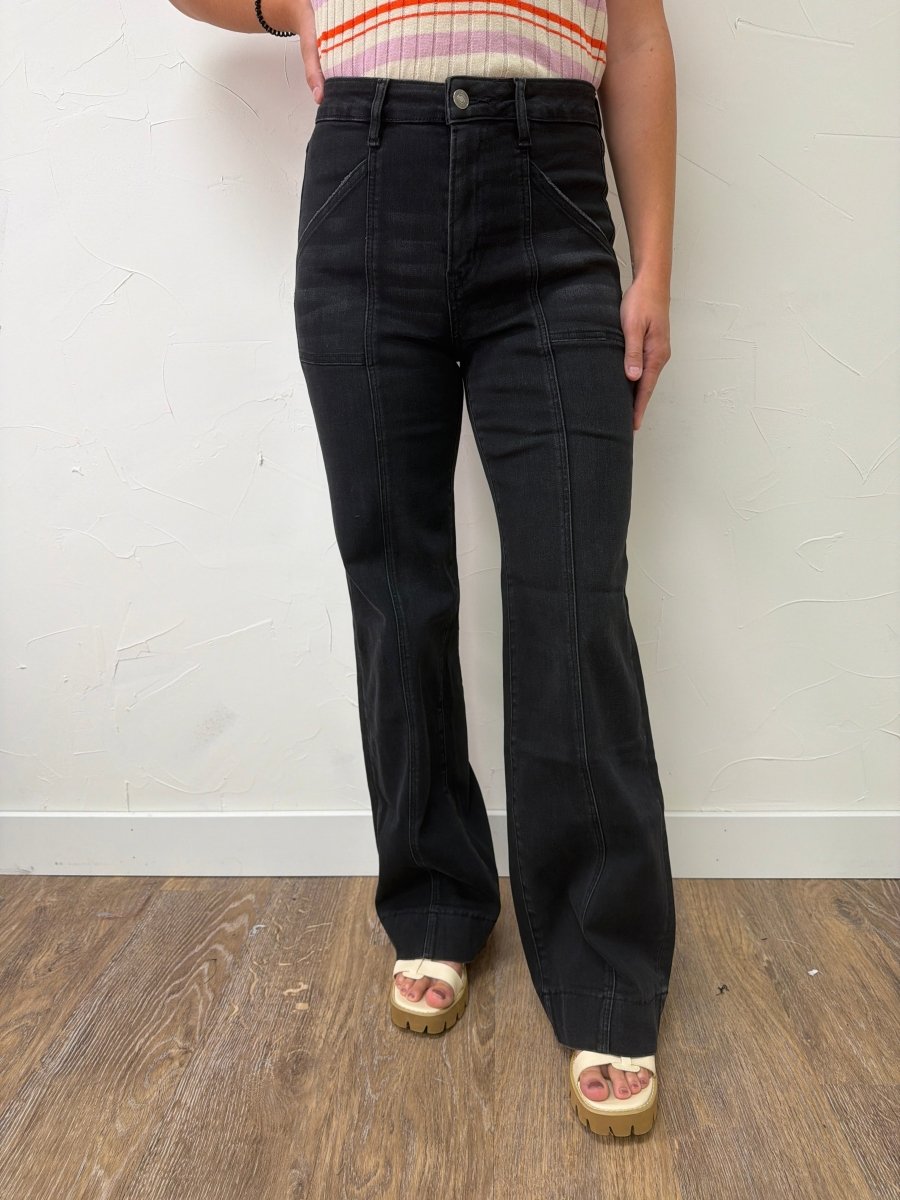 High Rise Wide Trouser Hem Mica Denim - Three:Twelve Boutique - mica denim